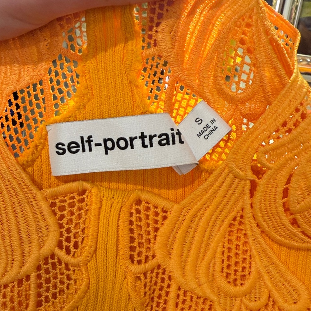 Self-Portrait Canary Yellow Ribbed Knit Bodycon Midi Dress With Lace Size Small - Picture 8 of 14